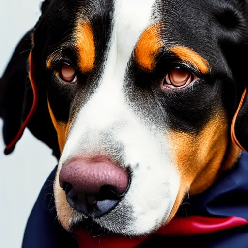 Image similar to a high detail shot of a big swiss mountain dog wearing a hazmat suit,studio photograph,professional photography,studio lighting,professional lighting,3 point lighting,hyperdetailed,photorealistic,50mm lens,detailed face