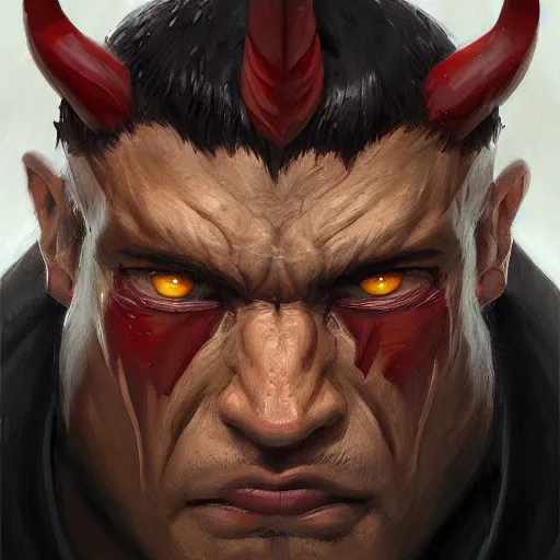 Image similar to A head-on detailed oil portrait of muscular martial artist wearing oni mask by greg rutkowski and artgerm, trending on artstation, dungeons and dragons art