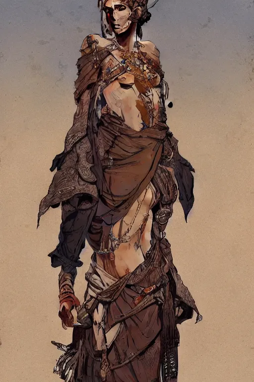 Image similar to a full body portrait of a beautiful post apocalyptic offworld desert bedouin blind beggar by the pool, intricate, elegant, highly detailed, digital painting, artstation, concept art, smooth, sharp focus, illustration, art by krenz cushart and artem demura and alphonse mucha