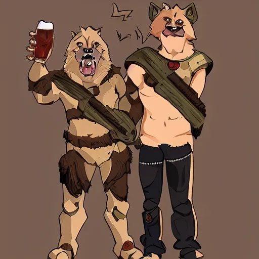 Image similar to two humanoid german shepherds beast - men in military style, they holding a beer, artstation, concept art, smooth, sharp foccus ilustration, artstation