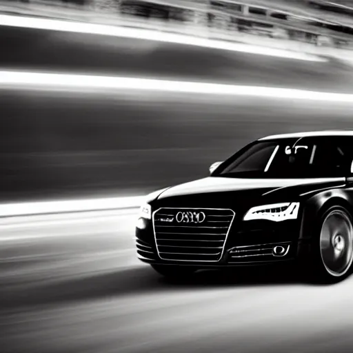 Prompt: black audi a8 racing at night in bucharest