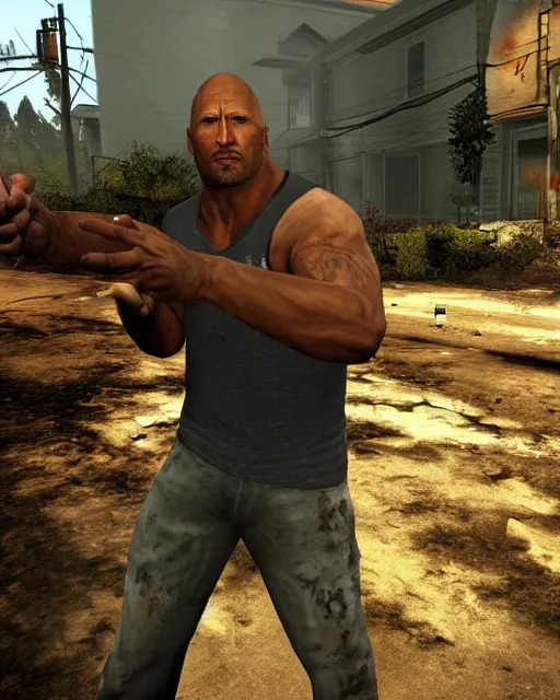 Image similar to dwayne johnson in the game left 4 dead. xbox 3 6 0 graphics