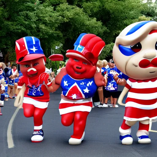 Prompt: sports mascots in a fourth of july parade