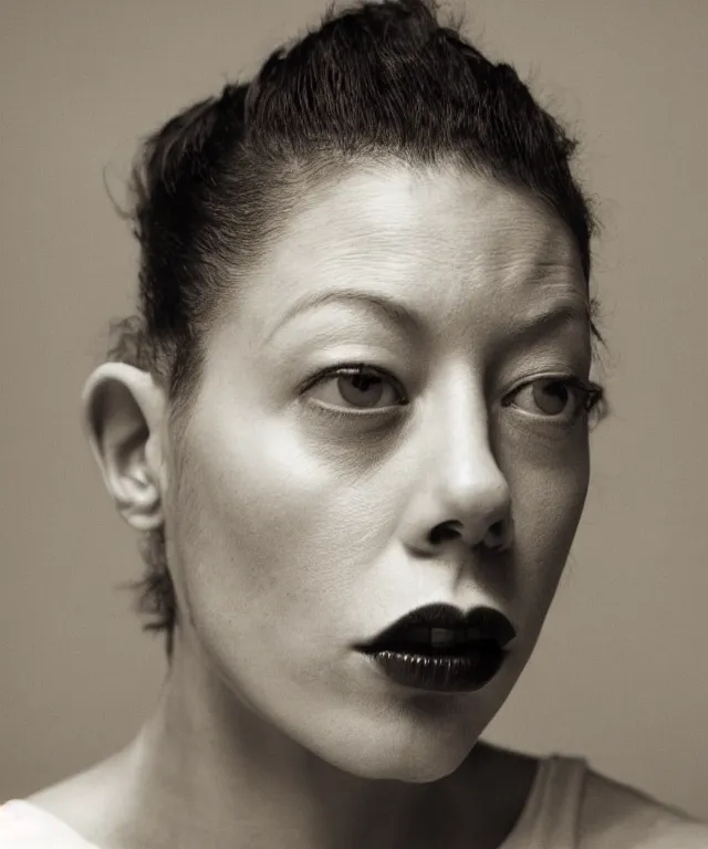 Image similar to a color photograph asia kate dillon, by carrie mae weem, intense, bold, exaggerated, overblown, hyperrealistic, ultra sharp, extra details, ultra high quality, trending on pinteresst