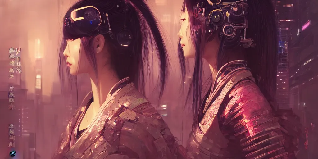 Image similar to portrait of a young female cyberpunk samurai in neotokyo at night, futuristic cyberpunk tokyo night, sci - fi and fantasy, intricate and very beautiful, highly detailed, digital painting, artstation, concept art, smooth and sharp focus, illustration, art by tian zi and wlop and alphonse mucha