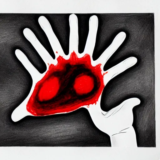 Image similar to drawing of a ten finger hand, drawn with blood on paper