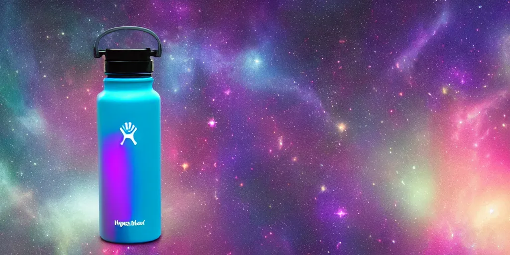 Image similar to hydro Flask, space, galaxy, glow, neon, closeup,