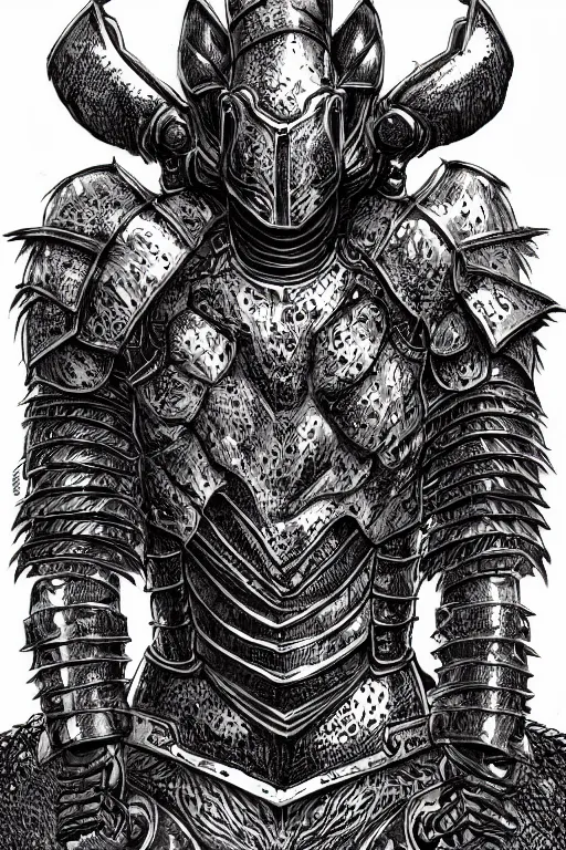 Image similar to human warrior, lobster themed armour, symmetrical, highly detailed, digital art, sharp focus, trending on art station, kentaro miura manga art style