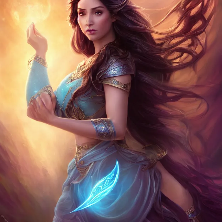 Prompt: beautiful cinematic fantasy poster, a beautiful princess goddess like princess jasmine with flowing illuminated hair, beautiful glowing galaxy eyes, wideshot ultrawide angle epic scale, hybrid from The Elden Ring and art direction by Darius Zawadzki ;by artgerm; wayne reynolds art station; cinematic quality character render; low angle; ultra high quality model; production quality cinema model;