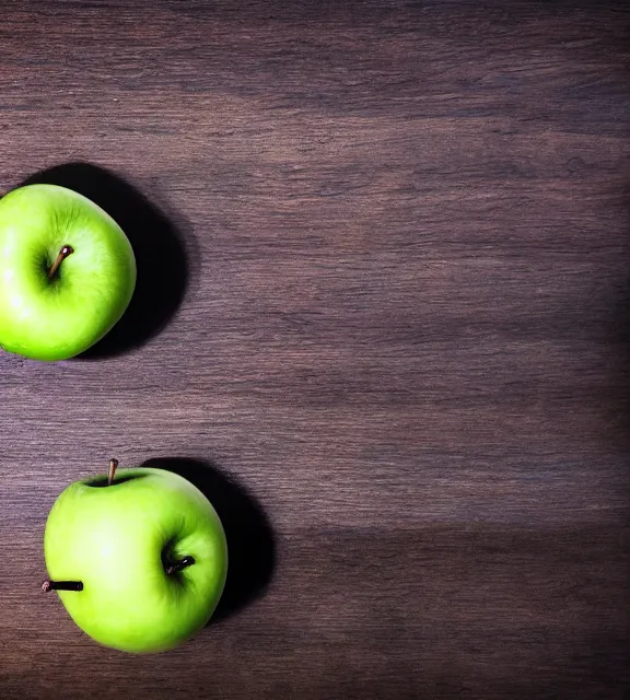 Image similar to a 4 k photorealistic photo of an apple on a sunny table