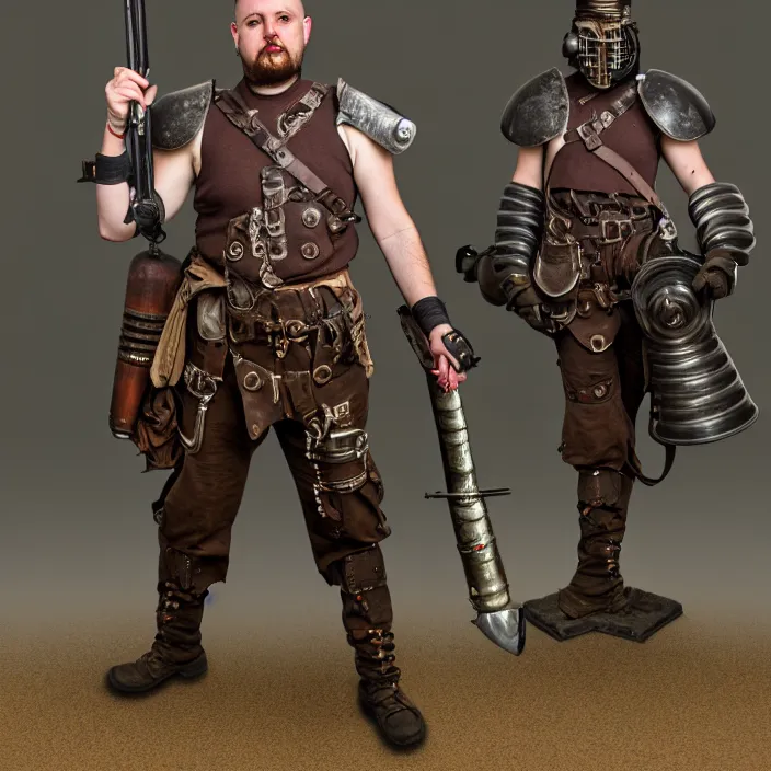 Image similar to professional full length photograph of a dieselpunk warrior. Extremely detailed. 8k
