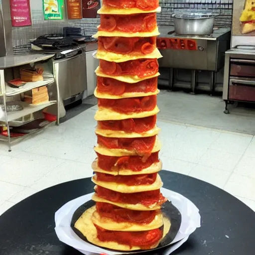 Prompt: a pizza made to look like the leaning tower of pisa