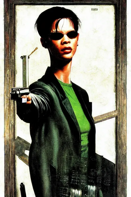 Image similar to Neo from Matrix painted by Norman Rockwell