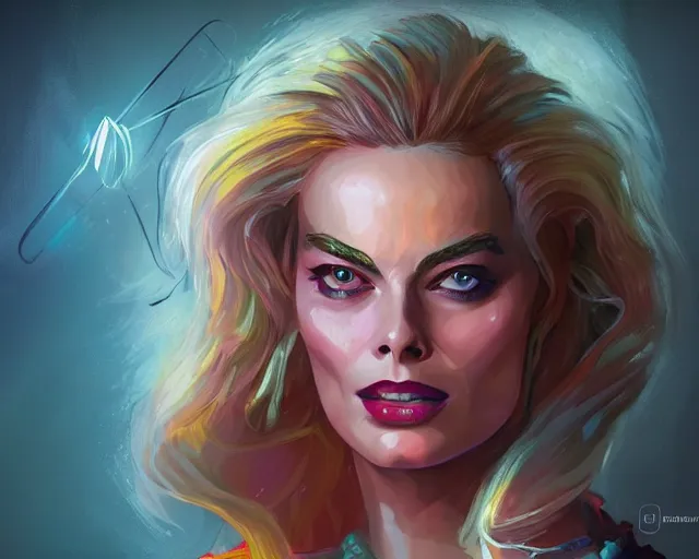 Image similar to margot robbie as a beautiful magician casting colorful spells, fantasy art, in the style of Fernando Juarez, illustration, epic art, fantasy, intricate, elgant, amazing detail, digital painting, artstation, concept art, smooth, sharp focus