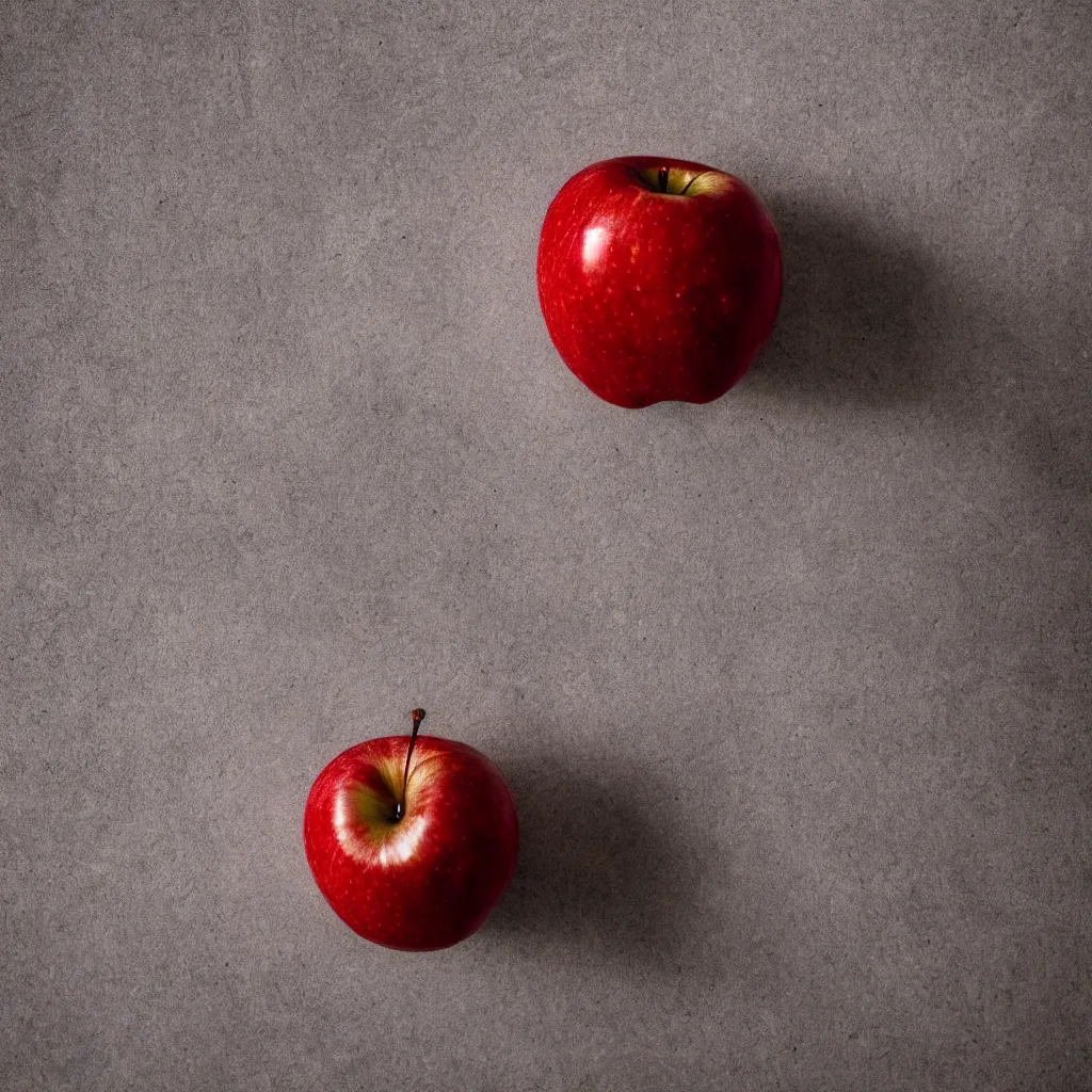 Image similar to photo of a red apple on a white table, cinematic lighting, highly detailled