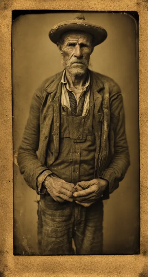 Image similar to a highly detailed digital collodion photograph, a portrait of a farmer