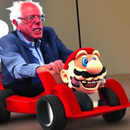 Image similar to Bernie Sanders playing Mario Kart