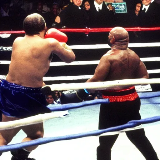 Image similar to danny devito fighting mike tyson in a boxing ring in the 1 9 8 0 s