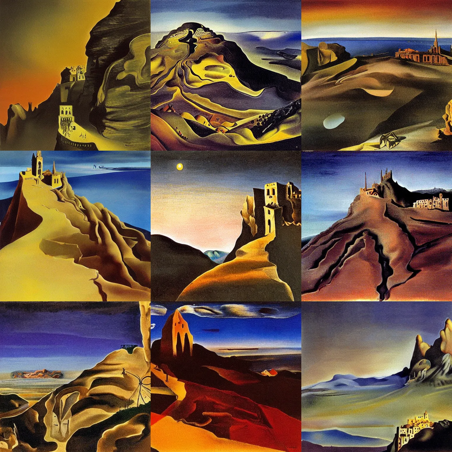 Prompt: montserrat ridge at night by salvador dali