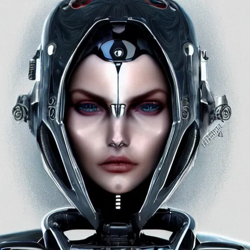 Image similar to a mechanized version of a beautiful woman, facial piercings, very symmetrical, highly detailed, by vitaly bulgarov, by joss nizzi, by ben procter, by steve jung, concept art, quintessa, metal gear solid, transformers cinematic universe, concept art world, pinterest, artstation, unreal engine