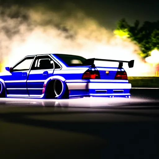 Image similar to a car JZX100 turbo drift at illegal car meet, Gunma prefecture, midnight mist lights, cinematic color, photorealistic, highly detailed wheels, highly detailed
