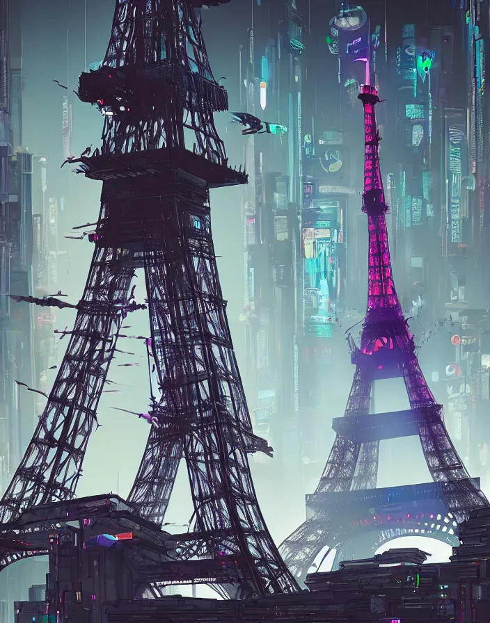 Prompt: a cyberpunk eiffel tower, cyberpunk sci - fu world