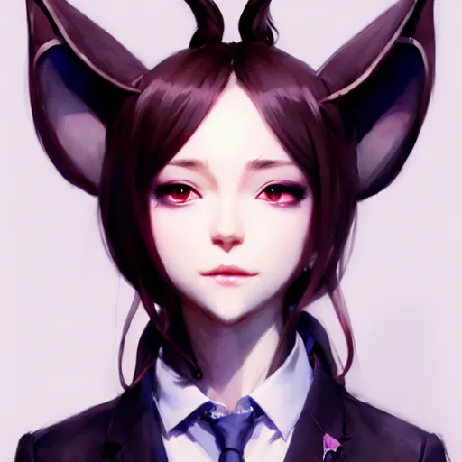 Prompt: character design portrait of a beatiful anthropomorphic furry dragon girl with dragon ears, wearing a suits, looking at the camera, 4 k, concept art, by wlop, wenjun lin, watercolor, ilya kuvshinov, artgerm, krenz cushart, pixiv.