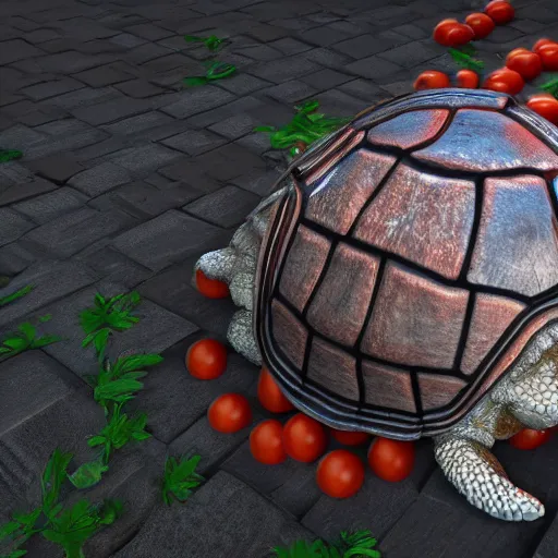 Image similar to mitch mcconnell inside of a turtle shell, getting hit by tomatoes, octane render, unreal 5 engine