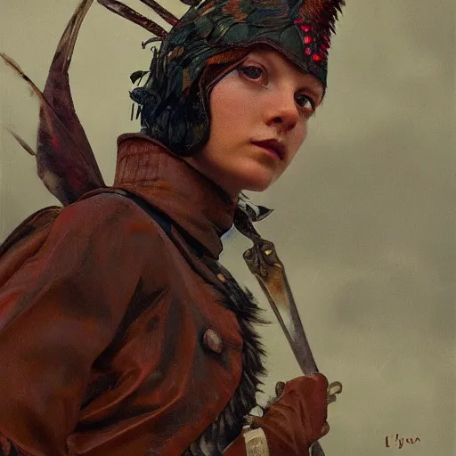 Image similar to a pheasant is girded with a belt, sword on the belt, by lily seika jones , rivuletpaper art, top cinematic lighting, cinematic mood, very detailed, shot in canon, by Viktor Vasnetsov, oil painting, harsh fairy tale, soft style, hyperrealism, beautiful, high resolution, trending on artstation, steps 50
