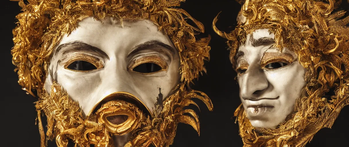 Image similar to hyperrealist highly detailed neo-baroque portrait of tyrolean folklore mask concept art pascal blanche dramatic studio lighting 8k wide angle shallow depth of field