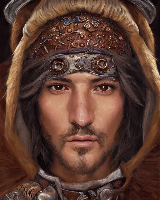 Image similar to portrait of a spanish conquistador by filipe pagliuso and justin gerard, symmetric, detailed, intricate, anatomy, facial features, digital painting, princess mononoke color scheme, masterpiece, sharp focus, 8 k