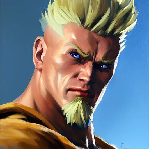 Image similar to greg manchess portrait painting of guile from street fighter as overwatch character, medium shot, asymmetrical, profile picture, organic painting, sunny day, matte painting, bold shapes, hard edges, street art, trending on artstation, by huang guangjian and gil elvgren and gerald brom