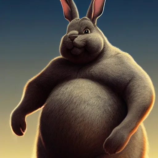 Prompt: portrait of the real life Big Chungus, expressive pose, futuristic, highly detailed, digital painting, artstation, concept art, smooth, sharp focus, dramatic light, studio light, by rembrandt