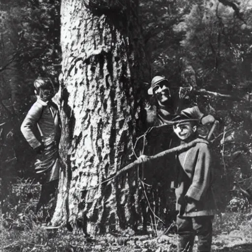 Image similar to A vintage photograph of a real fantasy giant holding a tree as a mace W- 768