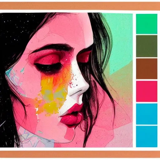 Prompt: portrait of woman, colorful palette, sad, by conrad roset