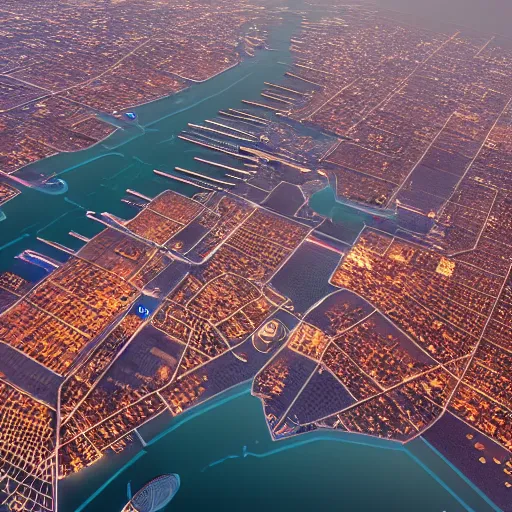 Image similar to aerial photo of futuristic technologic advanced venice city. photorealistic, trending on artstation, volumetric lighting, 4 k, award winning