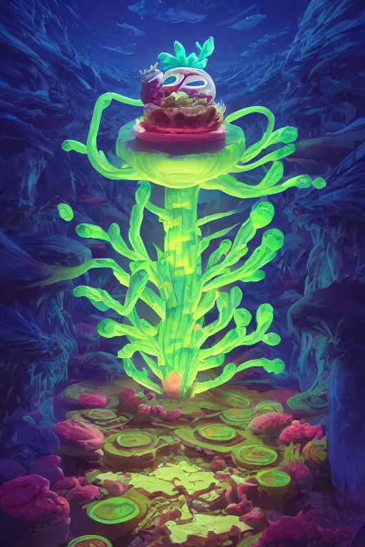 Image similar to roots cactus sushi cristal smurf ghost creature animal sushi cristal very big eye roots cactus elemental flush of force nature micro world fluo fishscale, behance hd by jesper ejsing, by rhads, makoto shinkai and lois van baarle, ilya kuvshinov, rossdraws radiating a glowing aura global illumination ray tracing hdr