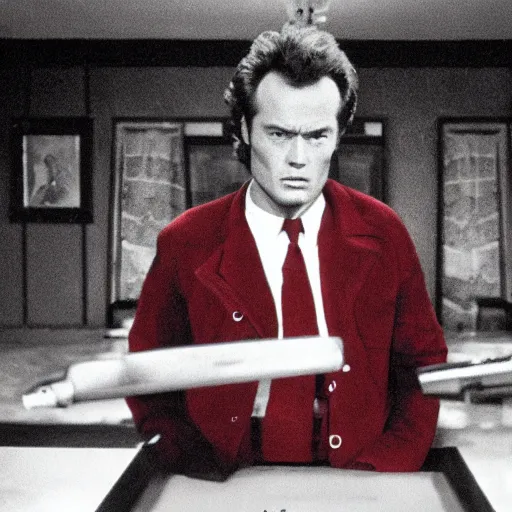 Prompt: dirty harry in the red room in twin peaks