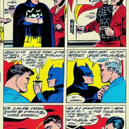 Image similar to Batman drinking a blue slushie in the style of a vintage comic book