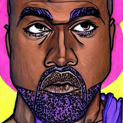 Image similar to kanye west drawn in the style of jojo's bizarre adventure