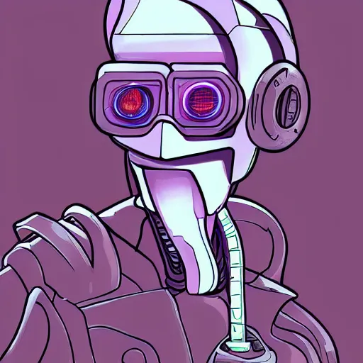 Image similar to cyberpunk robotic squidward, sharp lines, digital, artstation, colored in