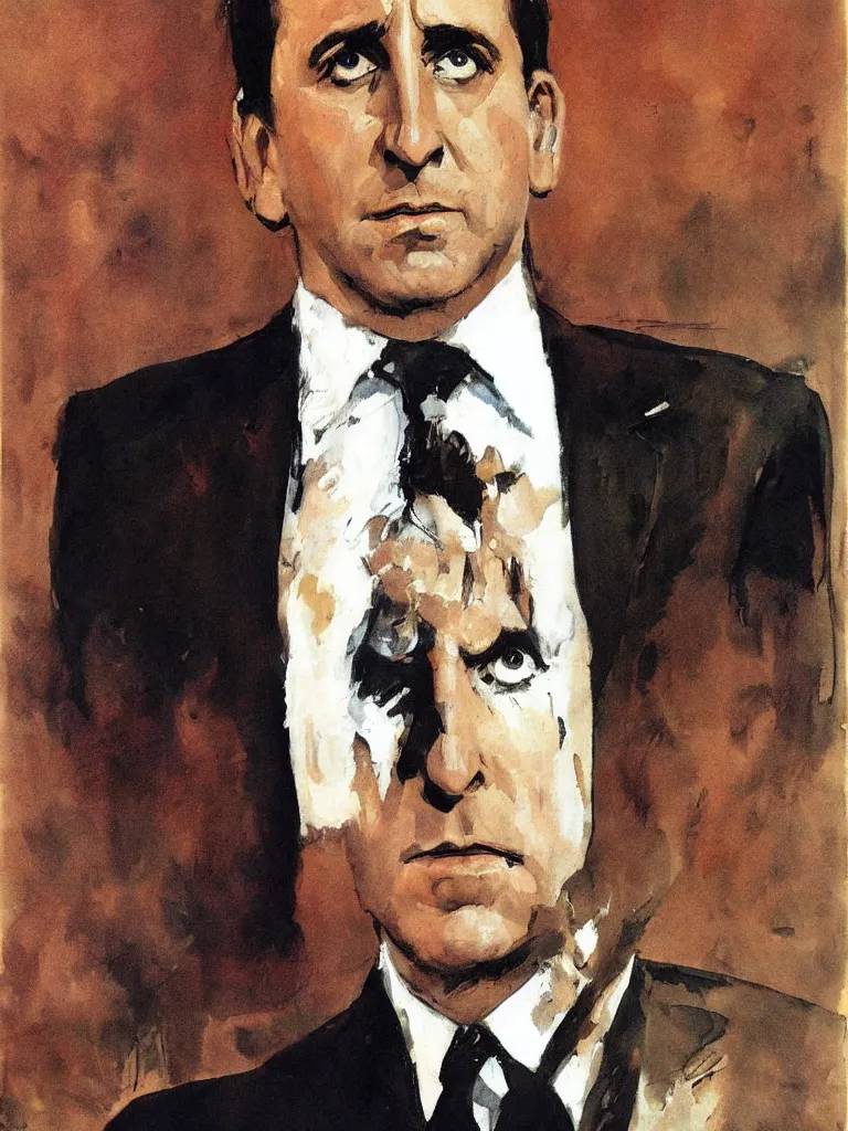 Prompt: portrait michael scott by frank frazetta