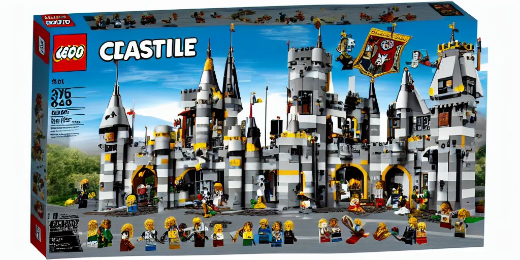 Prompt: lego castle with knights in front