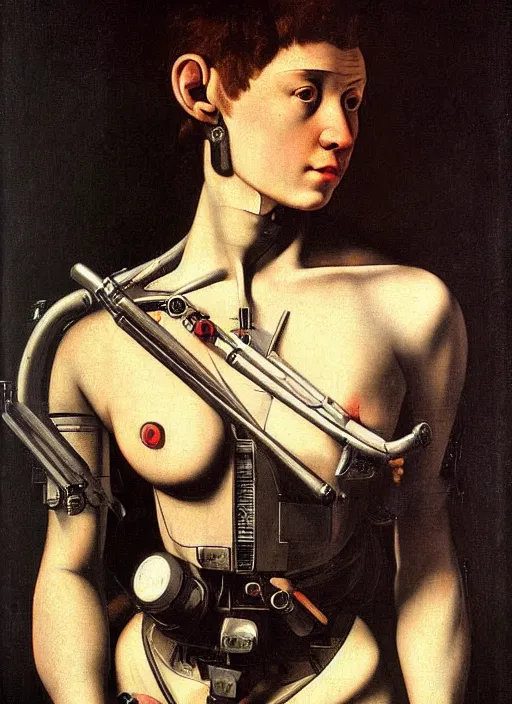 Image similar to a portrait of a cyborg by Caravaggio