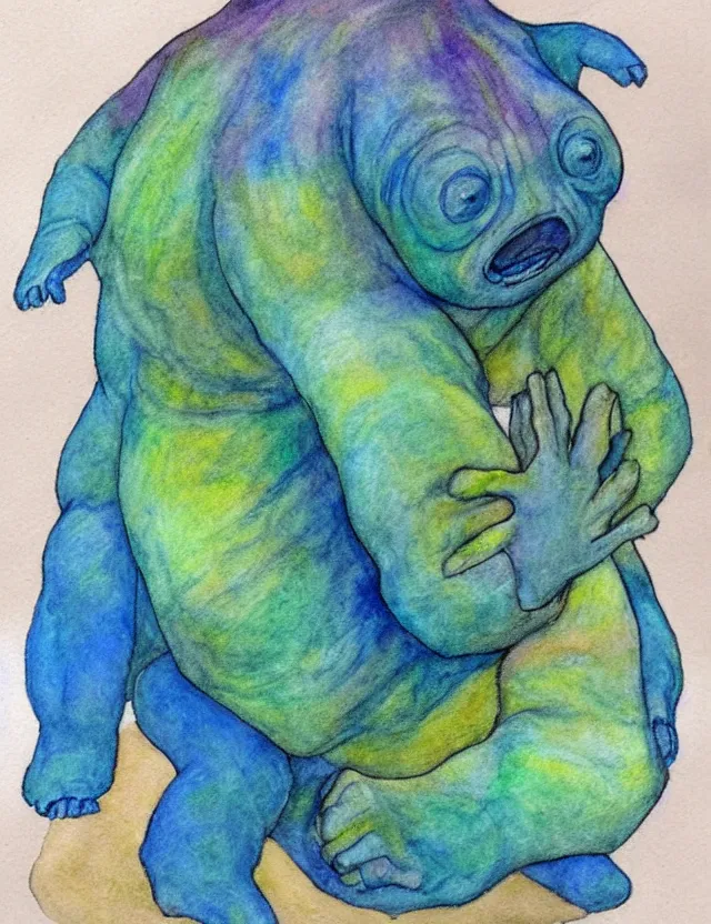 Image similar to tardigrade goddess, soft shading, dynamic lighting, watercolor and colored pencils, religious and spiritual themes