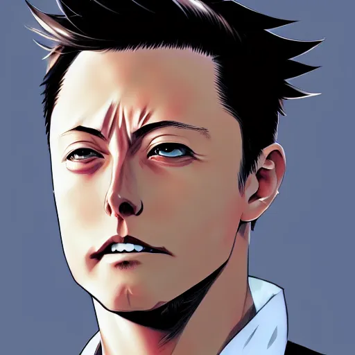 Image similar to anime portrait of elon musk as an anime boy by Stanley Artgerm Lau, WLOP, Rossdraws, James Jean, Andrei Riabovitchev, Marc Simonetti, and Sakimichan, trending on artstation