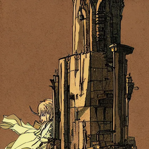 Prompt: precisely drawn illustration of anime verdigris colored old ruined tower, old-fashioned tarot card, victorian playing card, sepia tone, wide angle, sharp, fine details, anime, manga, cyberpunk, intense line art, 8k, precise linework, realistic, shaded lighting by katsuhiro otomo ghost-in-the-shell, magali villeneuve, artgerm, rutkowski Jeremy Lipkin and Giuseppe Dangelico Pino and Michael Garmash and Rob Rey