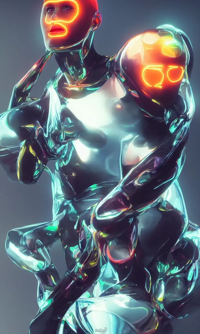 Prompt: beautiful bodysuit neon electric hyperpunk with bald haircut, reflections, focus, detailed, realistic eyes, symmetric body features proportions, golden ratio face, intricate facial skin details, full subject in frame, award winning, trending in cgsociety artstation deviant art, octane render, by boris Vallejo