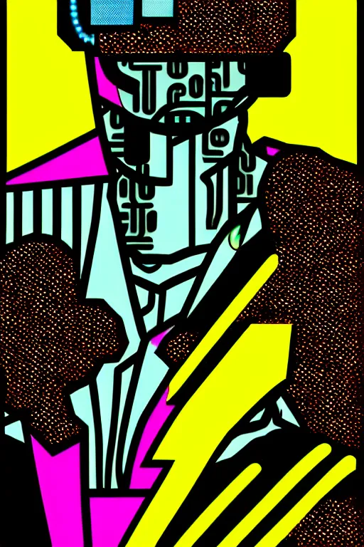 Image similar to futuristic japanese cyberpunk by roy lichtenstein, by andy warhol, ben - day dots, pop art, bladerunner, pixiv contest winner, cyberpunk style, cyberpunk color scheme, mechanical, high resolution, hd, intricate detail, fine detail, 8 k