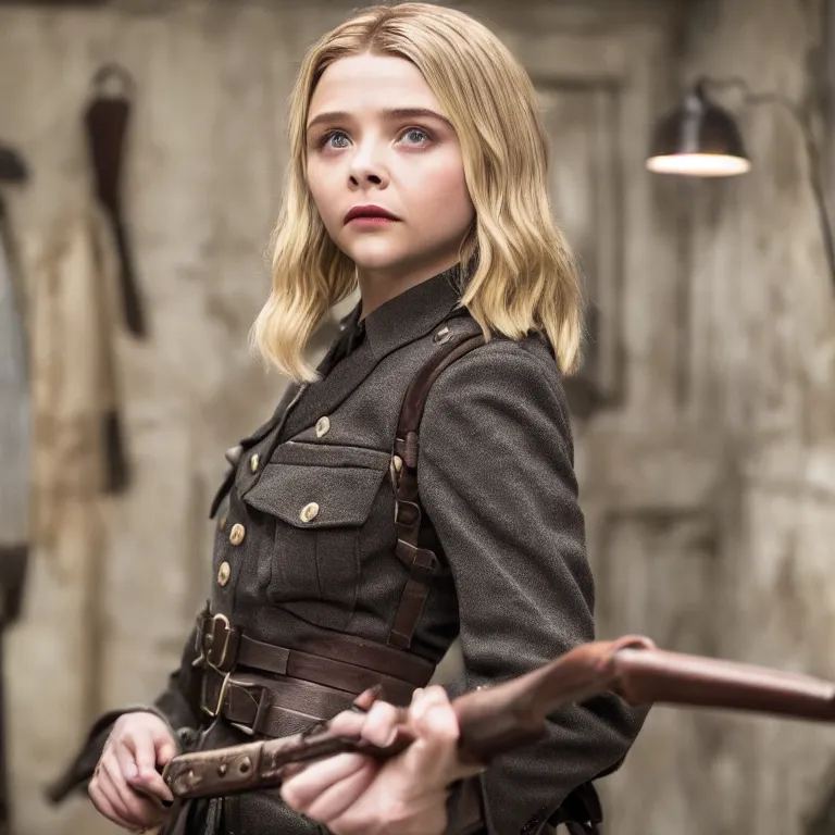 Prompt: Chloe Moretz in Inglorious Basterds, movie scene, XF IQ4, 50mm, F1.4, studio lighting, professional, 8K, Look at all that detail!, Dolby Vision, UHD